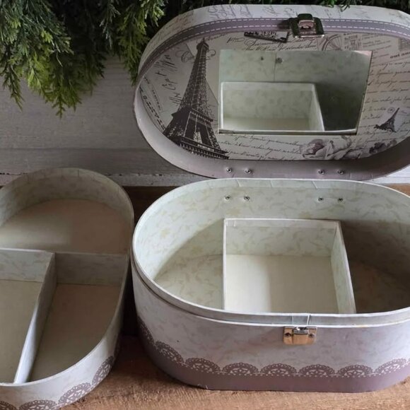 New Jaclyn Smith Paris Print Train Case Travel Cosmetic Box French Eiffel Tower - Picture 9 of 10